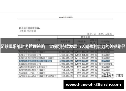 足球俱乐部财务管理策略:实现可持续发展与长期盈利能力的关键路径 足球俱乐部财务管理策略:实现可持续发展与长期盈利能力的关键路径